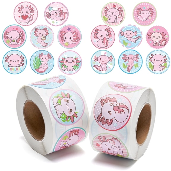 Haooryx Axolotl Sticker Rolls, 1000 Count, Classroom Party Favors