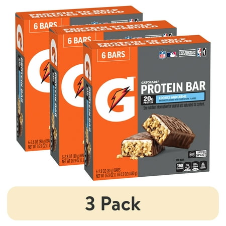(3 pack) Gatorade Cookies and Creme Whey Protein Bars, 20g Protein, 6 Pack