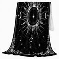 thumbnail image 2 of Black white radiant sun moons Flannel Blanket for bedroom study living room reading nook Home Decor mystic celestial star ornate corner art Gift for astrology lovers, 2 of 9