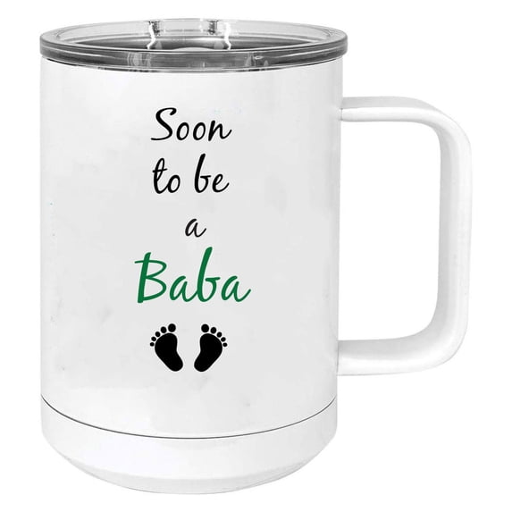 Soon to be a Baba Stainless Steel Vacuum Insulated 15 Oz Travel Coffee Mug with Slider Lid, White