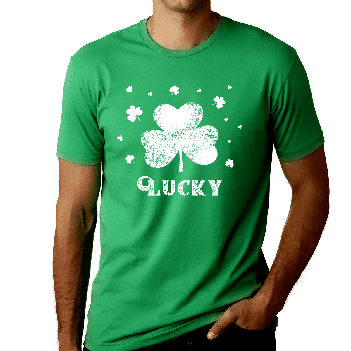 St Patricks Day Decorations Clover Flower Green Mens T Shirts Graphic Funny Body Print Short T-Shirt Unisex Pullover Blouse 