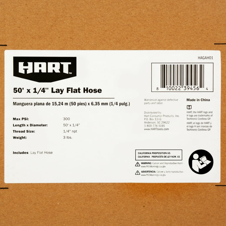 Hart 50 Foot x -Inch Lay Flat Pneumatic Air Hose