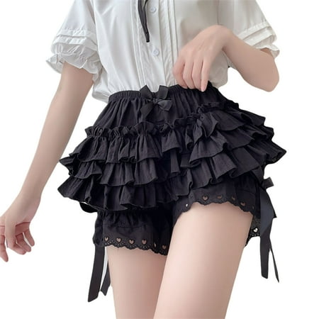 POPLIS Womens Girls Layered Ruffled Lace Pumpkin Shorts Japanese Vintage Victorian Bowknot Bloomers Under Pant