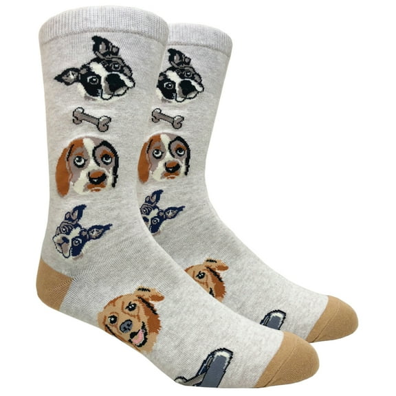 Urban-Peacock Men's Novelty Fun Socks - Dog Lovers - Beige - 1 Pair