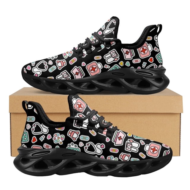 Zapatillas deportivas de malla con estampado de dibujos animados para mujer, zapatos de plataforma cómodos y transpirables, ligeros, para enfermeras,