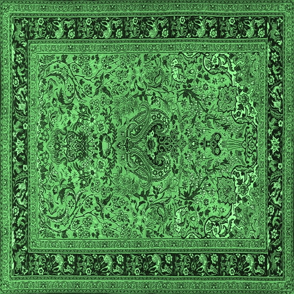 Ahgly Company Indoor Square Persian Emerald Green Traditional Area Rugs, 7' Square
