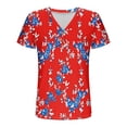 thumbnail image 6 of JTZGDY Henley Tops for Women Dressy Casual Summer Boho Floral Pattern Printed Short Sleeve Button V Neck Graphic T-Shirts Loose Oversized Tunic Blouse Red#02 XL, 6 of 7