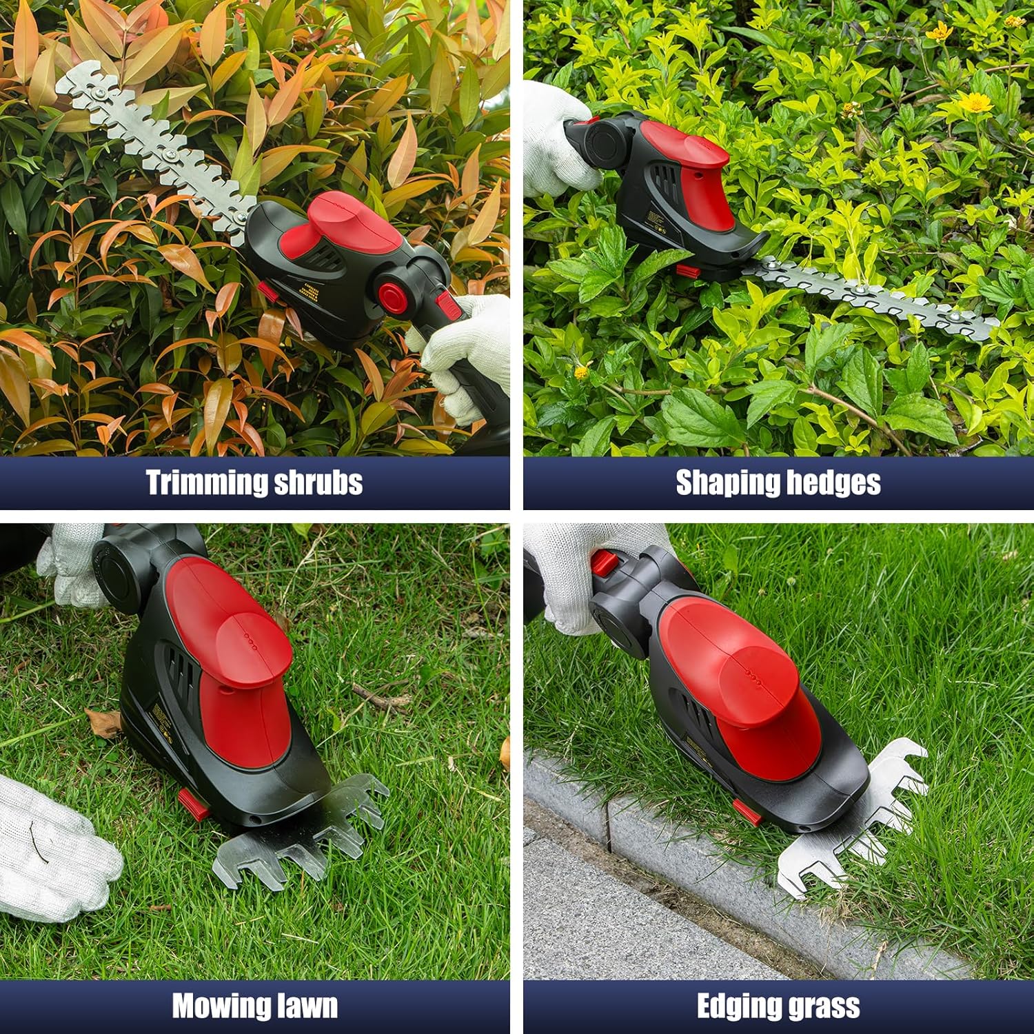 Cordless Hedge Trimmer Compatible with Milwaukee 18V  Battery, 2-in-1 Grass Shear Tool for Yard Garden Lawn Care, Red