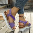 thumbnail image 4 of Rokment Women's Platform Chunky Heels Dressy Sandals Fashion Casual Metallic Silver Buckles Leather Elastic Ankle Strap Wedge Slingback Heeled Summer Comfortable Walking Shoes Purple Size 6.5, 4 of 7
