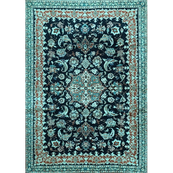 Ahgly Company Indoor Rectangle Medallion Light Blue Traditional Area Rugs, 5' x 7'