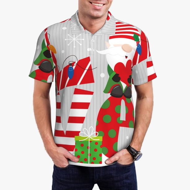 Balery Christmas Gnome With Love Camisa Polo de Hombre con Estampado, de Manga Corta y Tejido Medio, Camisa Tipo Golf Polo-X-Large