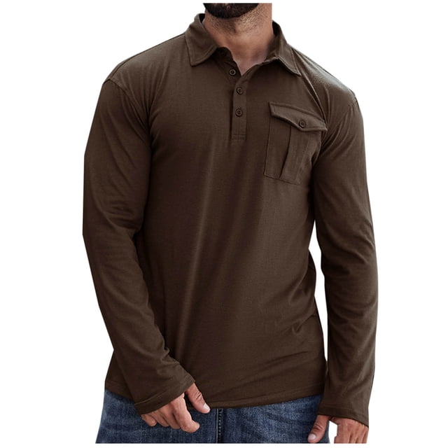 pstuiky camisas de manga larga para hombre, Camisa de manga larga de color liso con bolsillo y cuello para hombre camisetas de hombre l