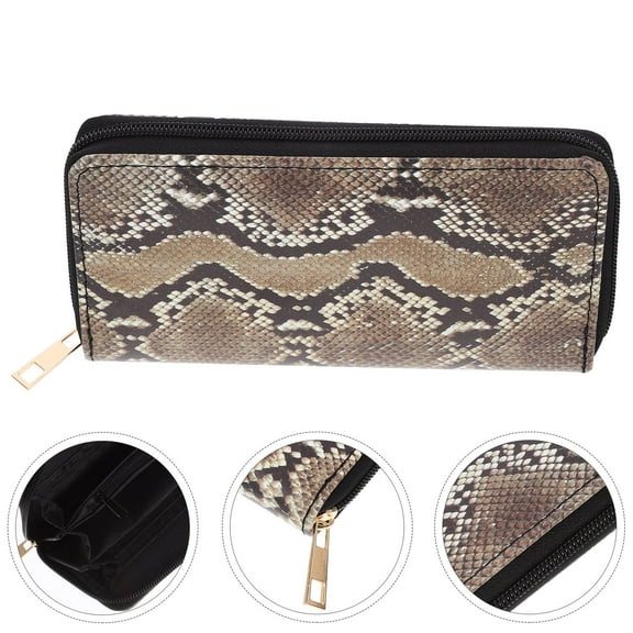 HEMOTON 1pc Women Ladies Wallet with Snakeskin Pattern PU Leather Clutch Purse and Zipper
