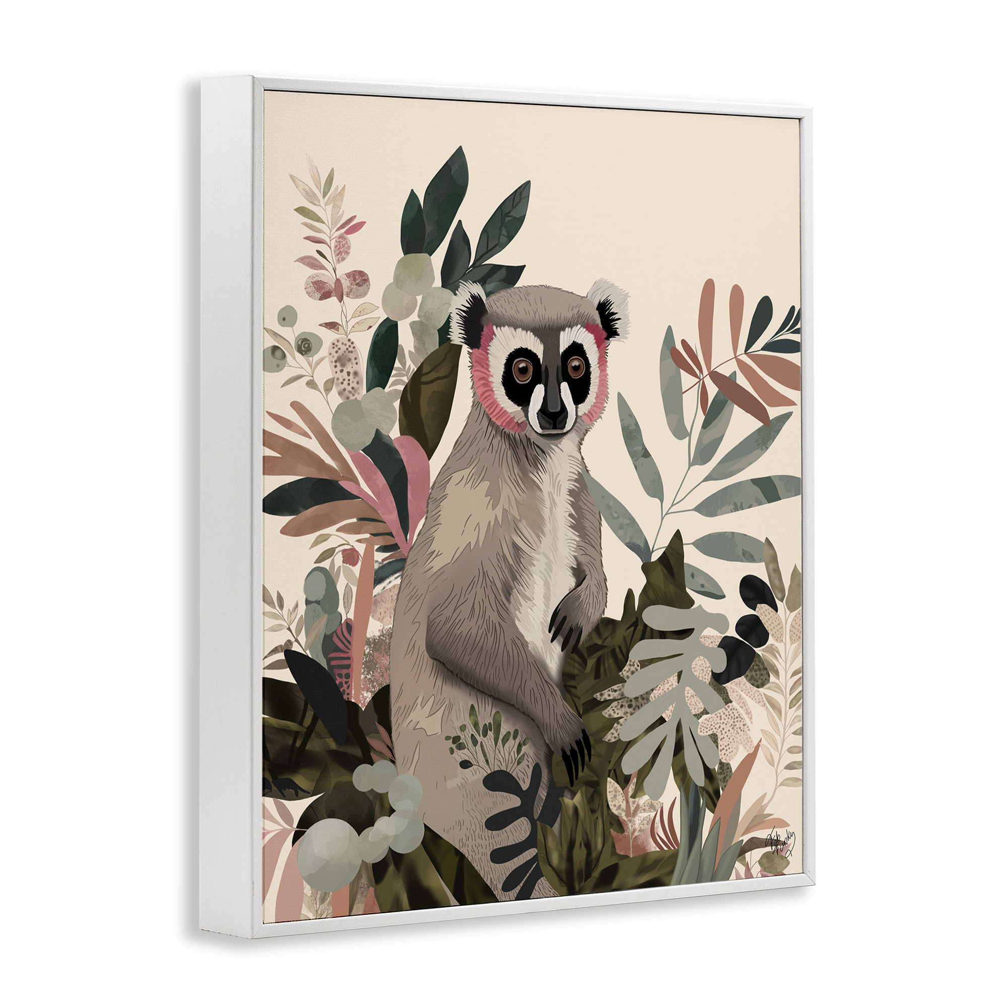 Stupell Industries Lemur in Tropical Tree Animals & Insects Painting White Framed Art Print Wall Art, 16 x 20
