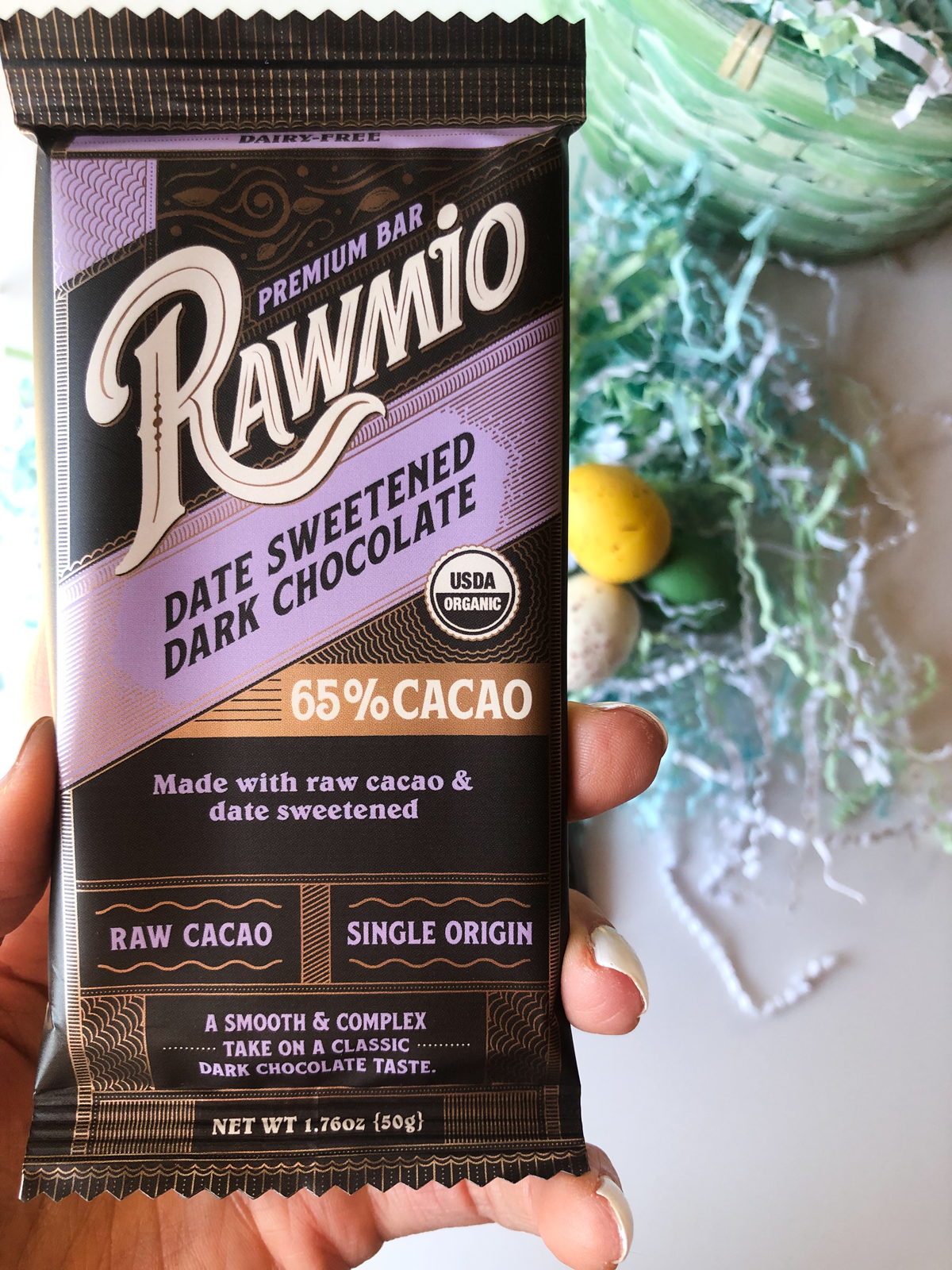Rawmio - Organic Premium Date Sweetened Dark Chocolate Bar - 65% Cacao, 1.76oz bar, 12 Pack