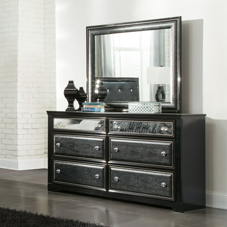 UPC 024052235487 product image for Ashley Alamadyre 6 Drawer Faux Leather Double Dresser in Black | upcitemdb.com