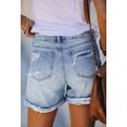 thumbnail image 2 of Pink Queen Women Summer Denim Shorts Mid Rise Ripped Faryed Hem Distressed Strectch Short Jeans S-2XL, 2 of 3