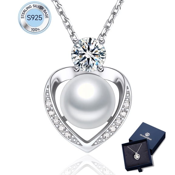 MomentWish Moissanite Pearl Necklaces for Women,Simulated Diamond Necklace 925 Sterling Silver Christmas Anniversary Gifts for Her