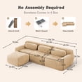 thumbnail image 3 of HUTWIFE Home L-Shaped Plush Reclining Sectional Sofas with 1 Ottoman, Light Khaki, 3 of 10