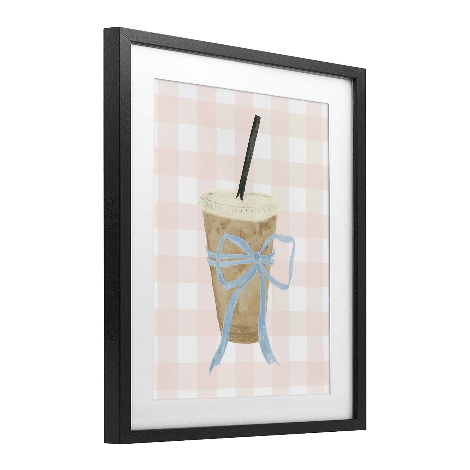 Stupell Industries Iced Coffee on Gingham Black Framed Print Under Glass, design by Lucille Price