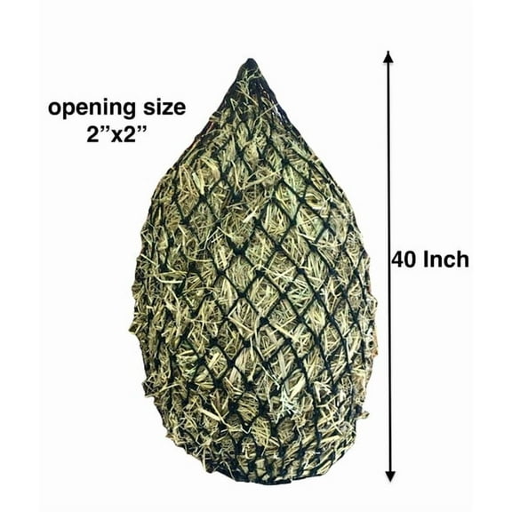 Majestic Ally 2”x2” Holes Slow Feed 40” Very Sturdy Hay Net with Bottom Ring for Desirous Horses, Nylon Rope Hanging, Adjustable Travel Feeder for Trailer, Stall, and Portable Wear
