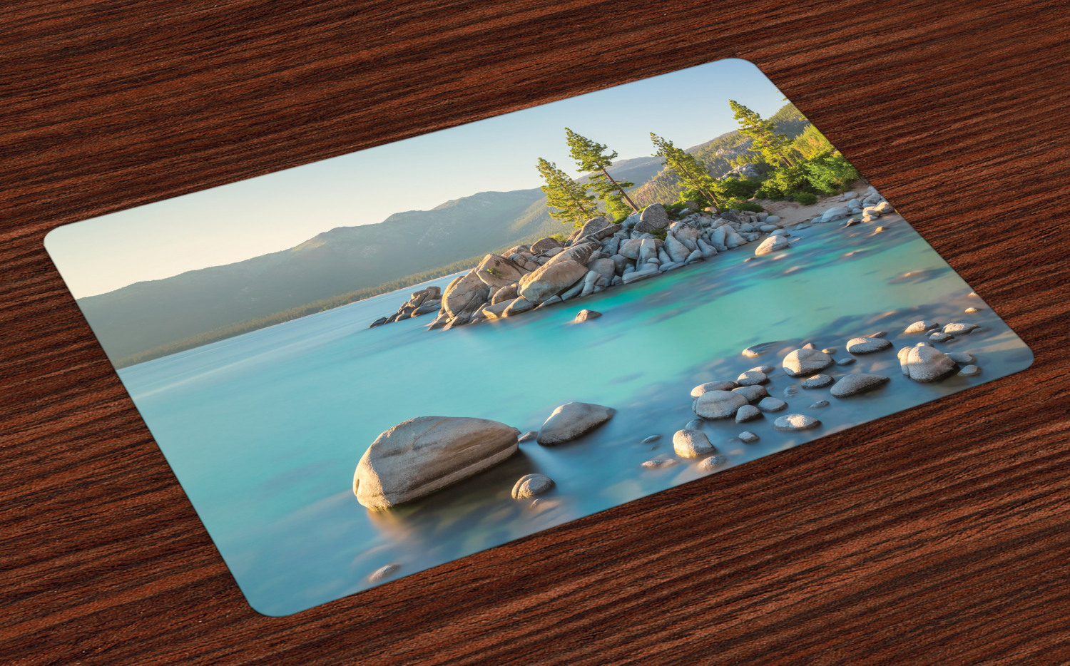 Lake Placemats Set of 4 Pastoral Spring Time Scenery in Provincial