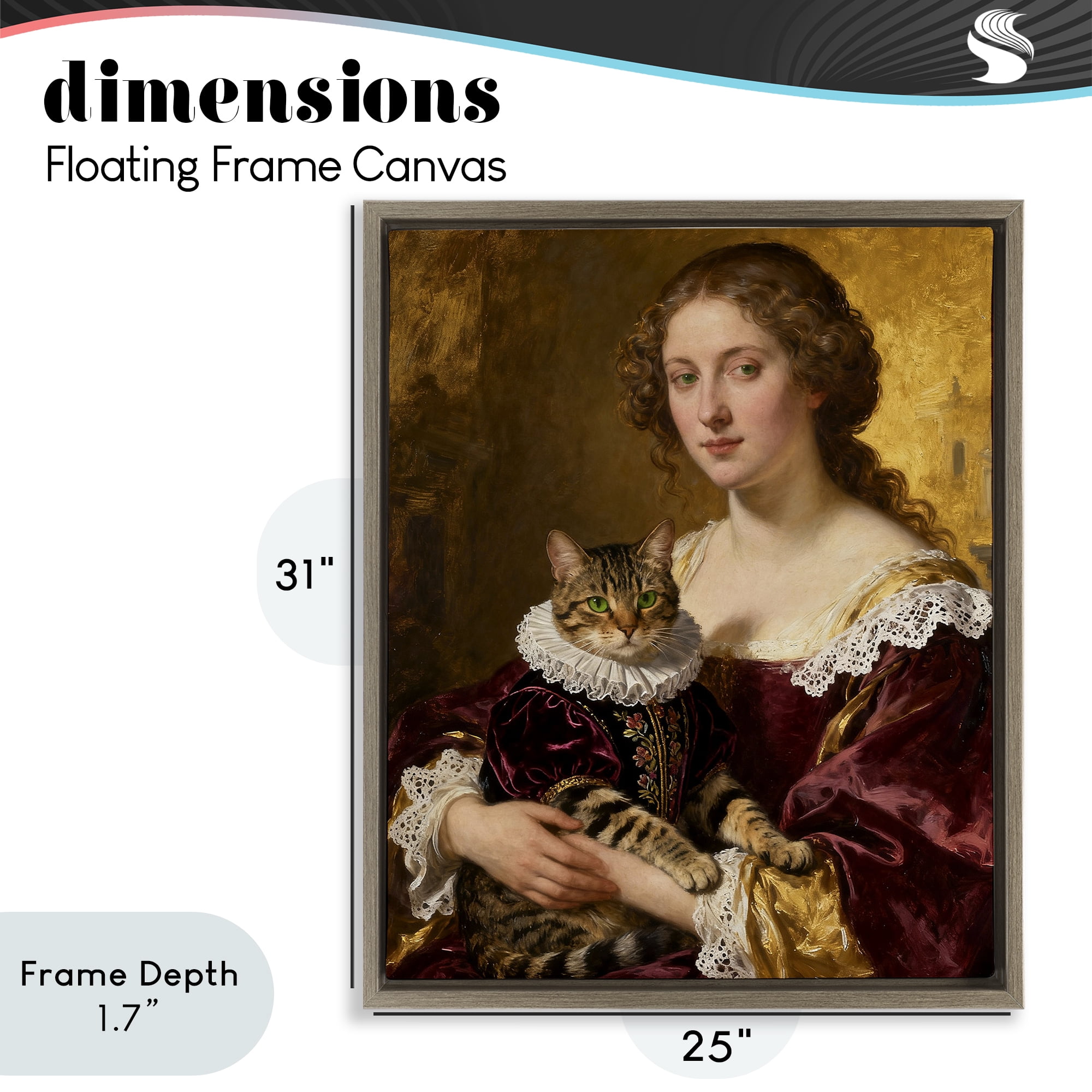 Stupell Industries Renaissance Lady with Regal Cat Brown Framed Floater Canvas Wall Art, design by CAD Designs