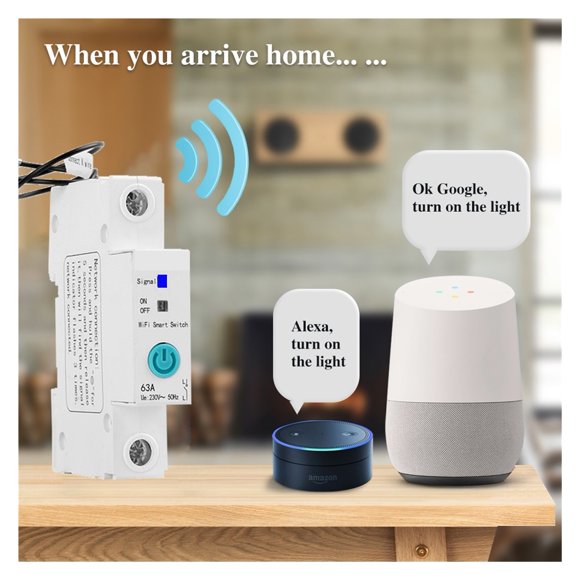 WiFi circuit breaker din rail switch timer no energy meter remote voice control Alexa echo and for Smart Home ,Easy to Install