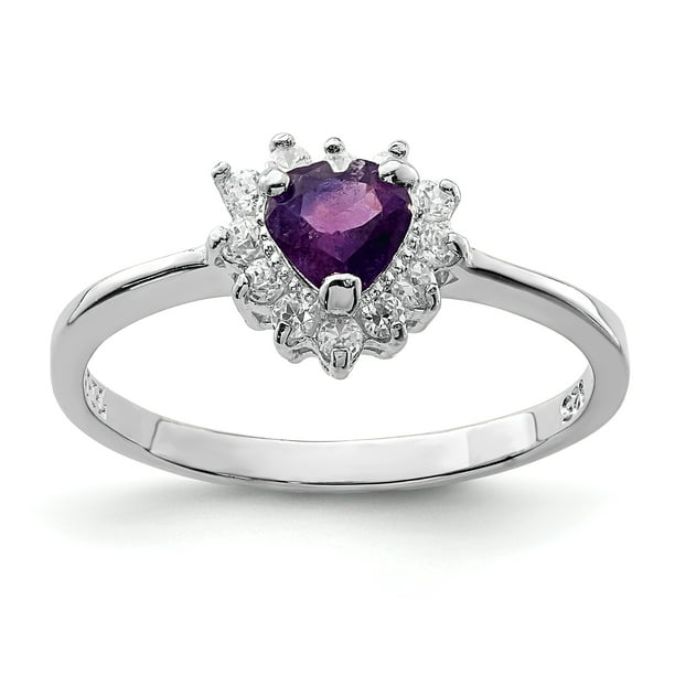 925 Sterling Silver Amethyst Cubic Zirconia Cz Heart Ring Love Stone Gemstone