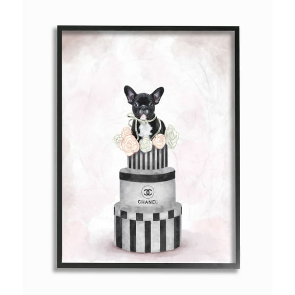Stupell Industries Fashion Box Stack Dog Pink Painting Framed Wall Art by Ziwei Li