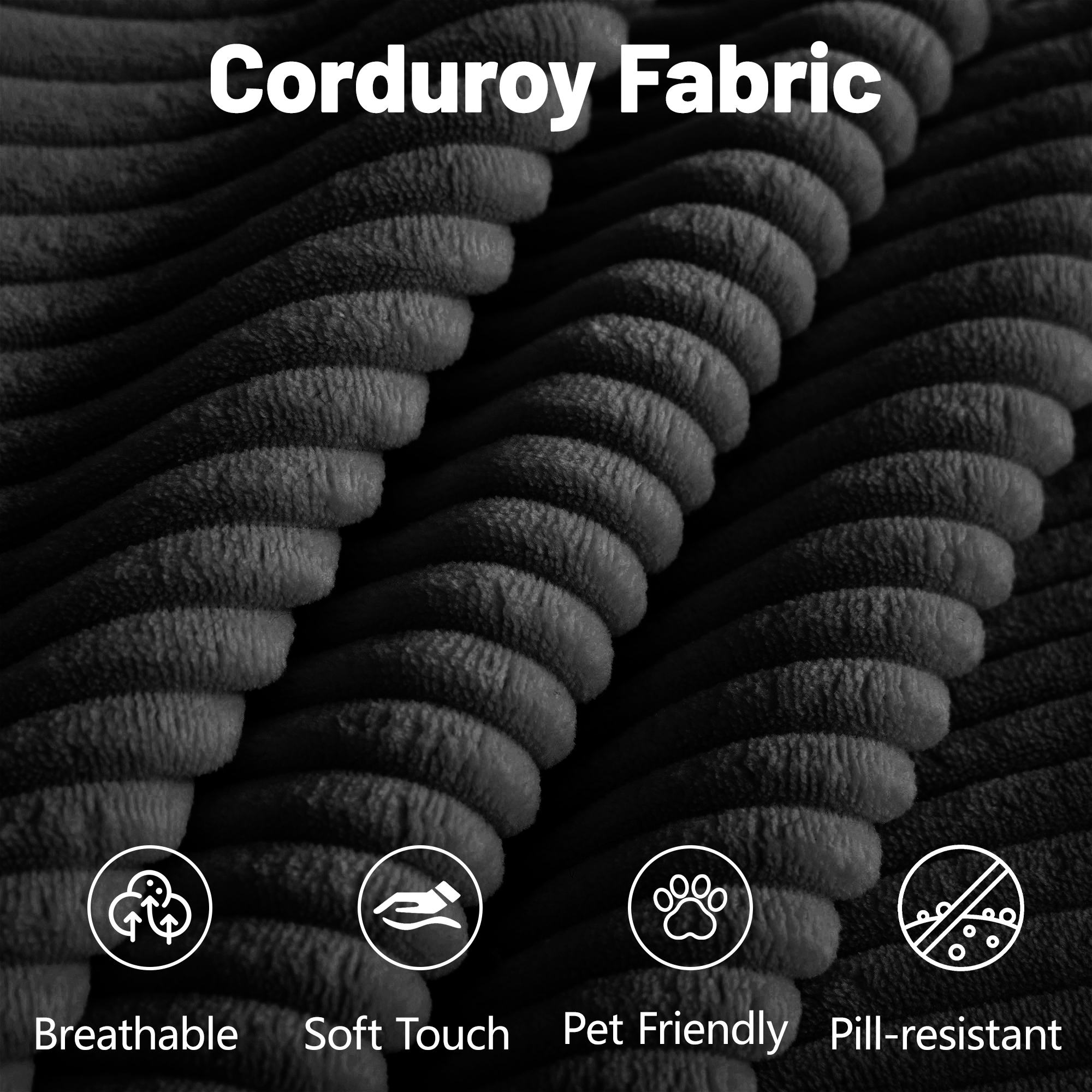 Modular 2 Seat L Shape Sectional Boneless Sofa, Cloud Sectional Couch with Deep Seat, Modern Modular 2-Seat Sofa Couch with Throw Pillows and 1 Movable Ottoman, Corduroy Fabric Black