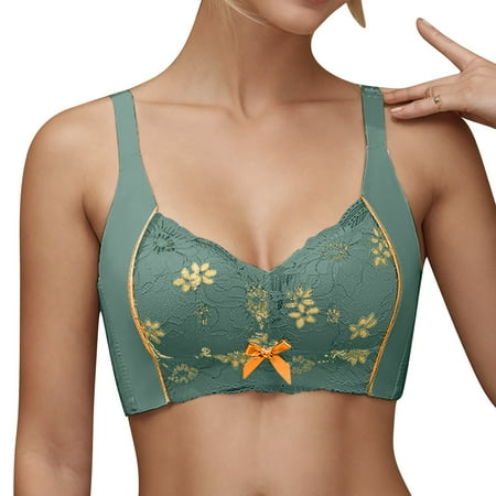Yyeselk Womens Floral Lace Bras Comfort Wireless Full Coverage Bra Soft No Underwire Bra Push Up Everyday Bra Green XXXXL