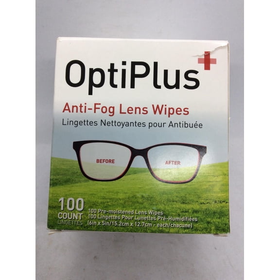 OptiPlus Anti Fog Lens Wipes l Pre-Moistened l Cleaning Wipes for Glasses, Laptops Screens, Smart Phones, Optical Lens, Goggles, Watch Screen l Defogging, Quick-Dry & Scratch-Free l 100 Count