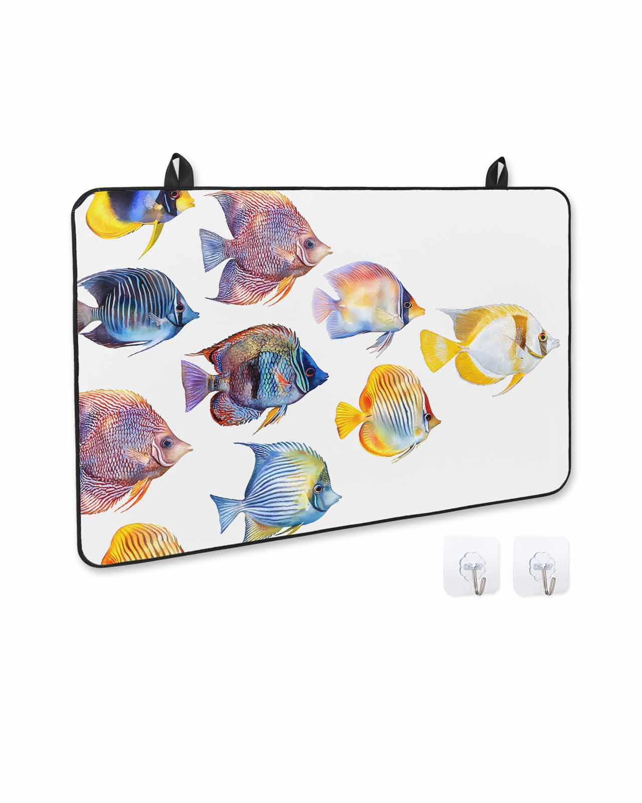 nqOlkjepod Large Induction Cooktop Protector Mat 24"x21", Coastal Fishes Stove Top Covers for Electric Stove, Summer Beach Ocean Life Watercolor Stove Burner Cover Mats, Glass Top Stove Cover