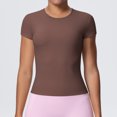 thumbnail image 2 of Garbnen Short Sleeve Shirts for Women Slim Fit Crew Neck Tops for Women Basic Seamless Yoga Workout Tops for Women Brown L, 2 of 7