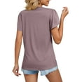 thumbnail image 5 of Womens Classic Tees Short Sleeve Summer Tops Lace V Neck Loose Fit Henley Shirts Casual Blouse, 5 of 6