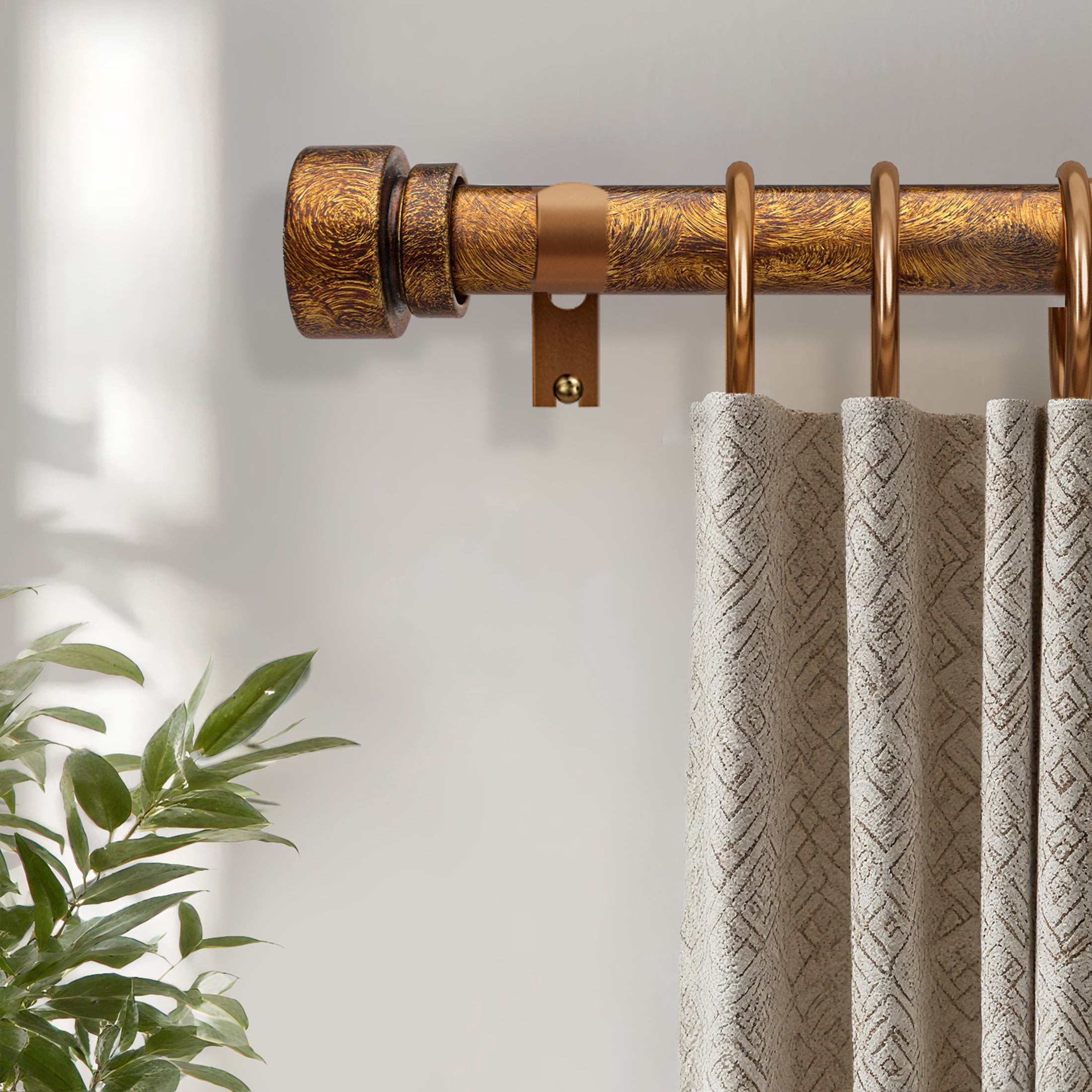 Yokila Vintage Gold Curtain Rod for Windows 16 to 60 Inches 1" Diameter Decorative Heavy Duty Window Curtain Rod Adjustable with Solid Finials for Living Room Outdoor Bedroom Kitchen Farmhouse