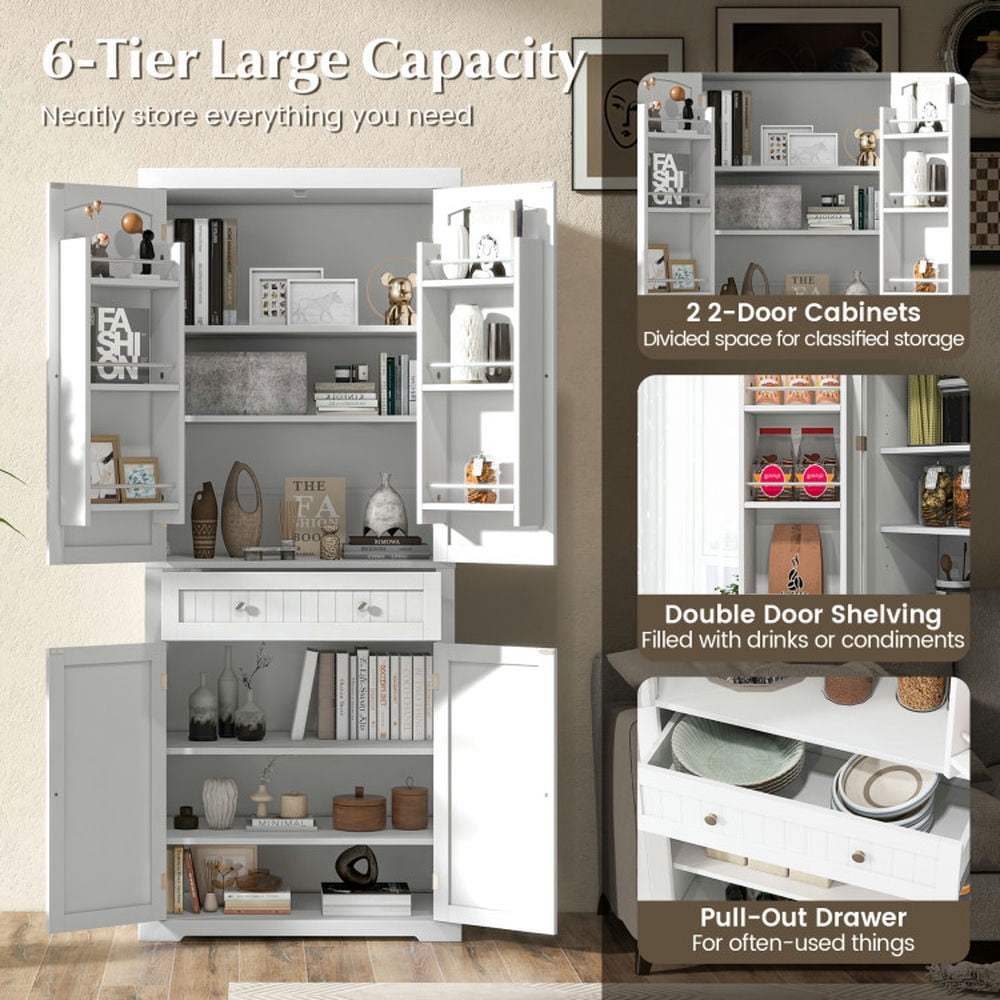 Finihen Kitchen Storage Cabinet, Buffet Sideboard, 72 Inch Freestanding Kitchen Pantry Cabinet 4 Doors Storage Cupboard Shelves Drawer, for Dining Room, Kitchen, Living Room, White Finihen Kitchen Storage Cabinet, Buffet Sideboard, 72 Inch Freestanding Kitchen Pantry Cabinet 4 Doors Storage Cupboard Shelves Drawer, for Dining Room, Kitchen, Living Room, White