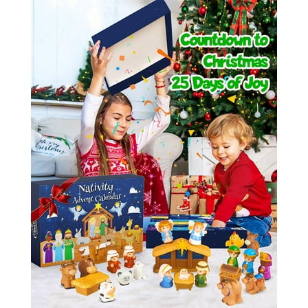 Nativity Scene Advent Calendar Set 25 Piece Christmas Story Playset for Kids Toddlers Family Tradition Holiday Activity
