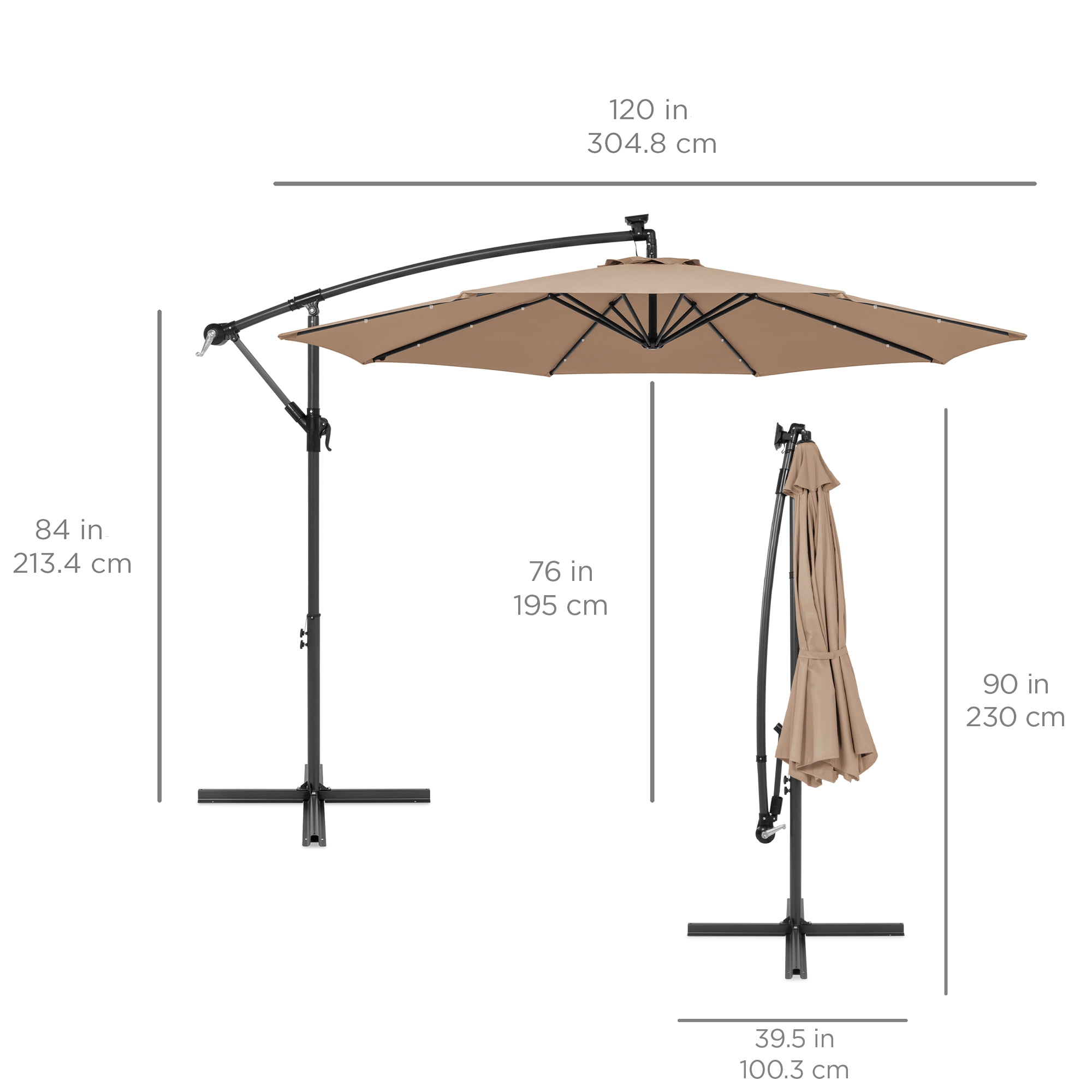Best Choice Products 10ft Solar LED Offset Hanging Outdoor Market Patio Umbrella w/ Adjustable Tilt - Tan