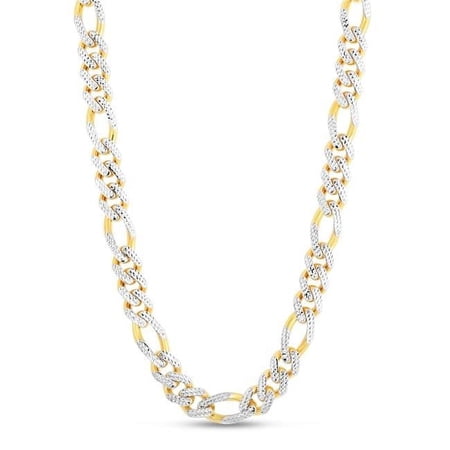 Royal Chain RC14871-24 24 in. 14K Yellow Gold White Pave Monaco Figaro Necklace with Box & Both Side Push Clasp