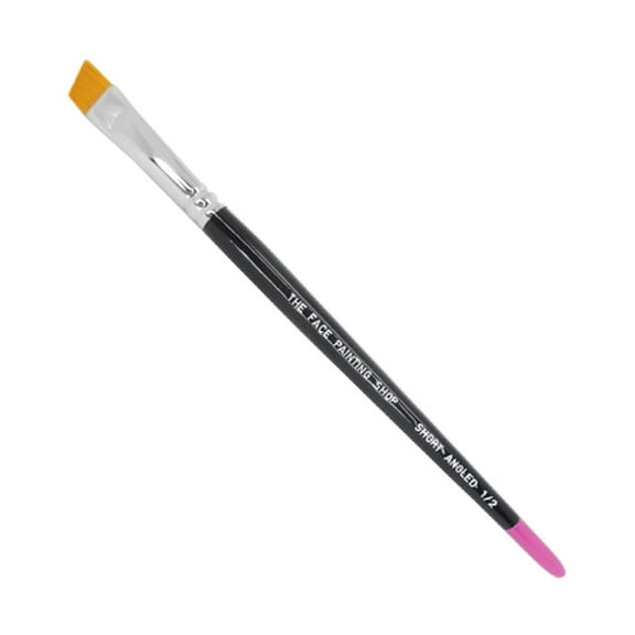 The Face Painting Shop Brush - Short 1/2 " Angled, Professional Face Painting Brush, Sleek Pink Tipped Wooden Handle and Synthetic Bristles