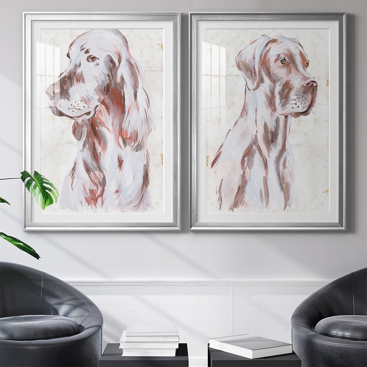 Wexford Home Sitting Dog III Premium Framed Print, 30.5" x 42.5" - Ready to Hang, Silver (Set of 2)