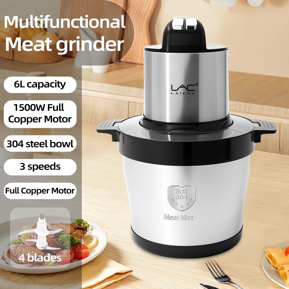 LAC LAICHY 3-Speeds 24 Cup Large Electric Meat Grinder,Electric Chopper,Food Processor with 4- Stainless Steel Blades,1500W High power Copper Motor For Meat,Baby Food,Black