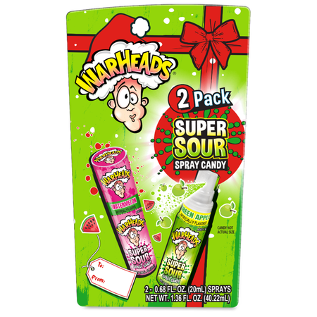Warheads 2pk Super Sour Spray Candy Paper Present Carton 1.36 fl. oz. - Walmart
