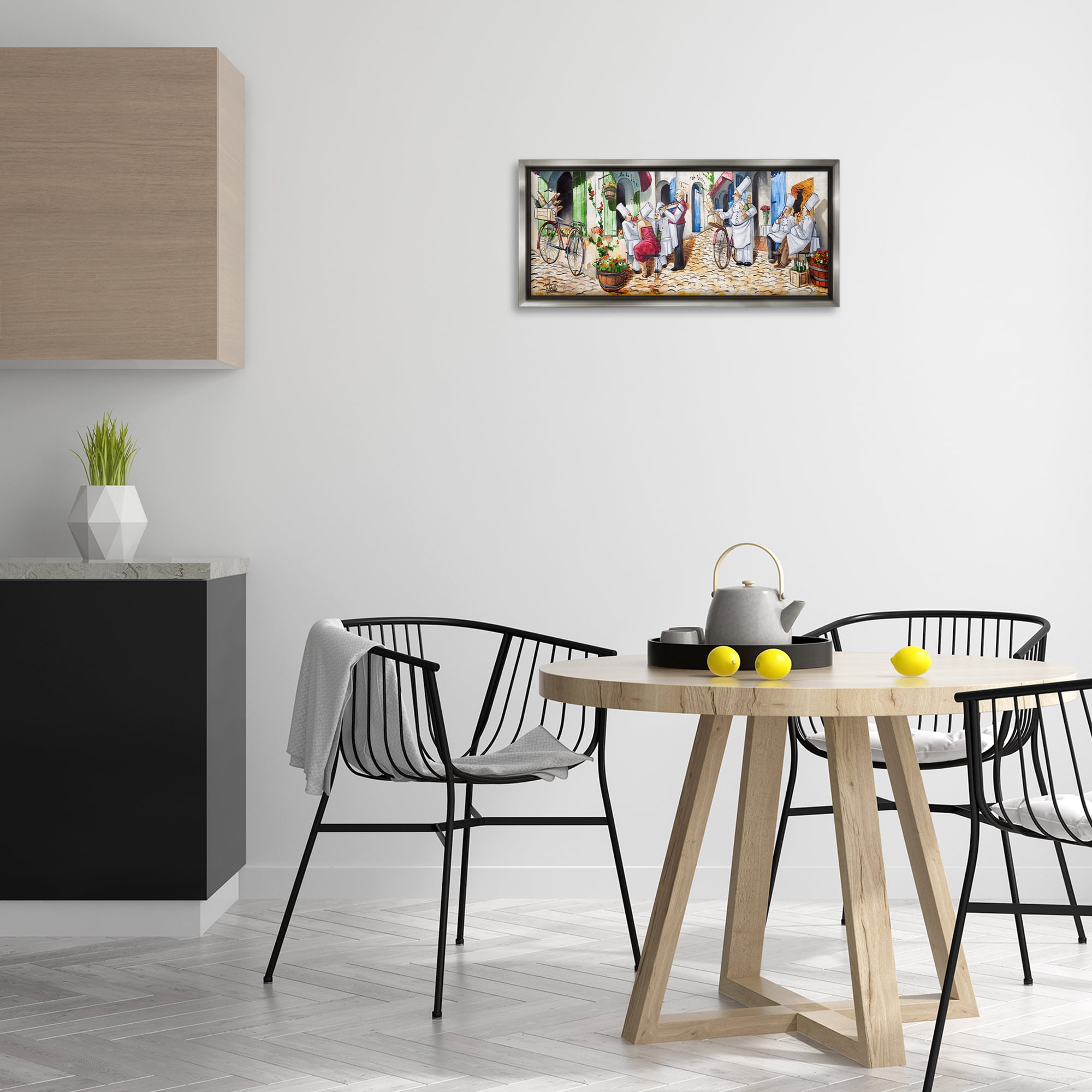 Stupell Industries Town Café Chefs Scenery Painting Gray Floater Framed Art Print Wall Art, 25 x 11