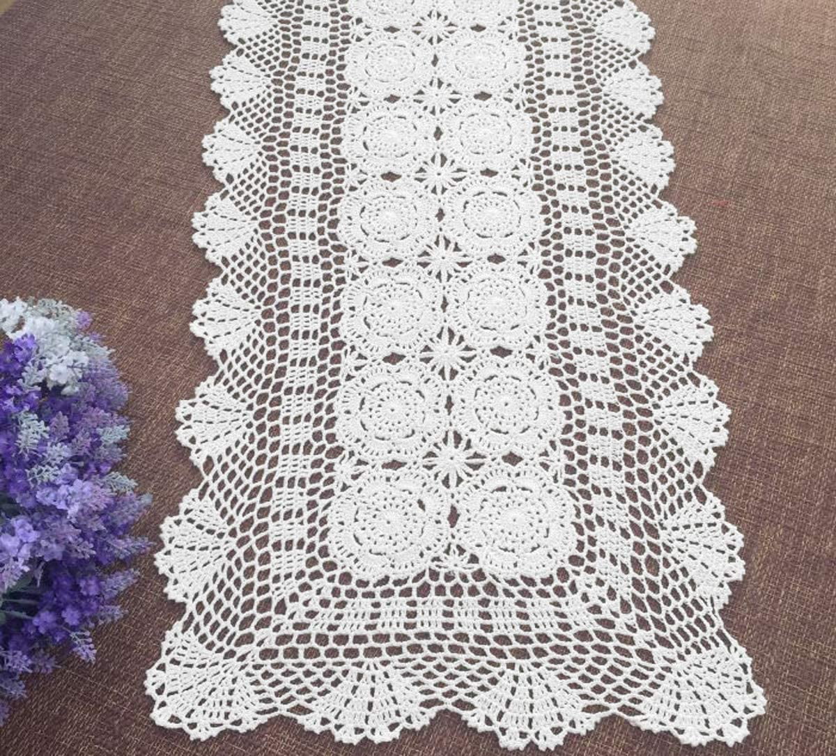 WCHUANG Rectangular Cotton Handmade Crochet Lace Table Runner Doilies Table Dresser Scarf Décor