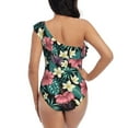 thumbnail image 6 of Yiaed Green Tropical Leaves Print Women One Piece Swimsuits Tummy Control One Shoulder Bathing Suits Pattern Ruffle Swimwear-Small, 6 of 8
