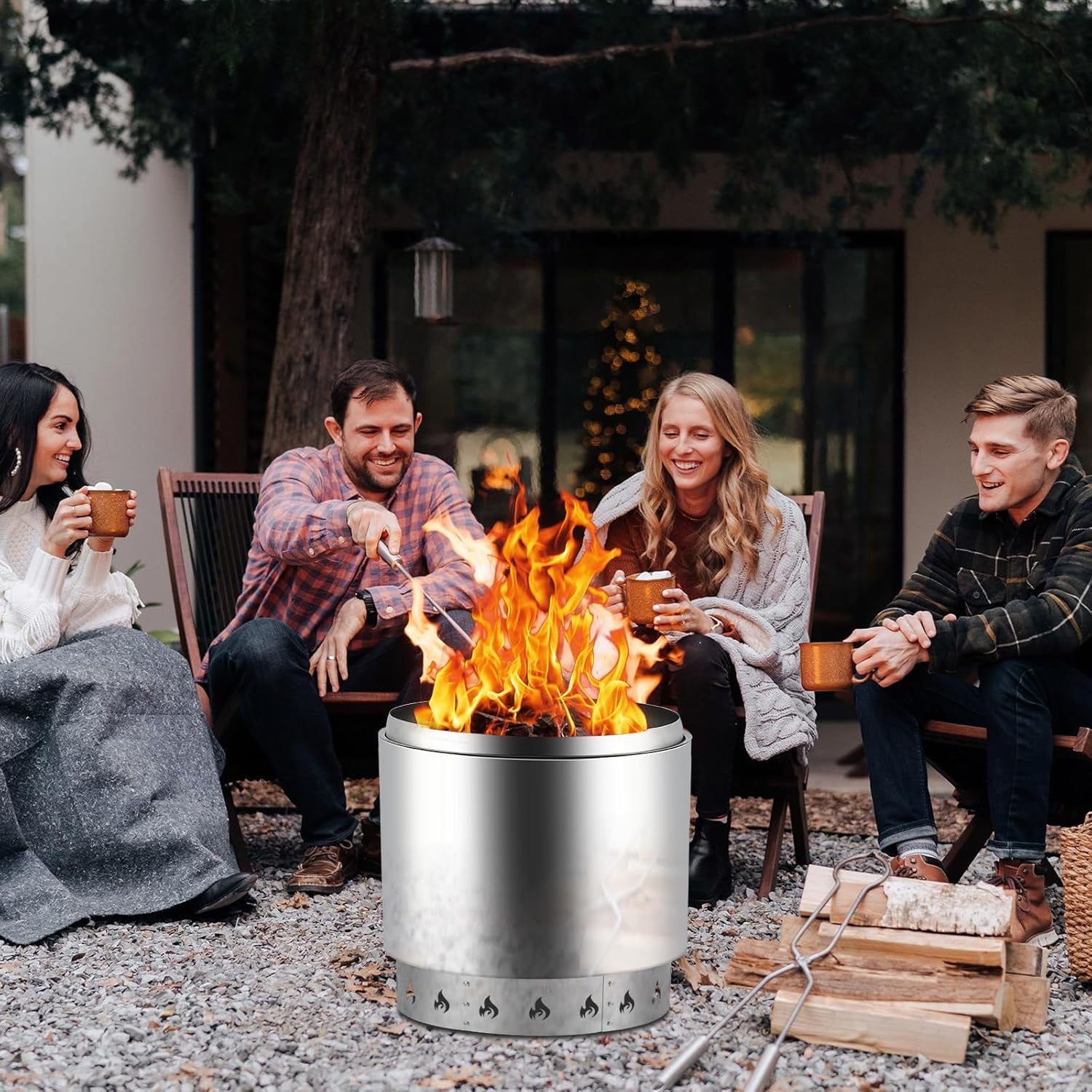 Luku 23.3" Round Fire Ring - Heavy-Duty 2.5mm Thick Steel Fire Pit Ring with High-Temperature Paint for Patio and Backyard
