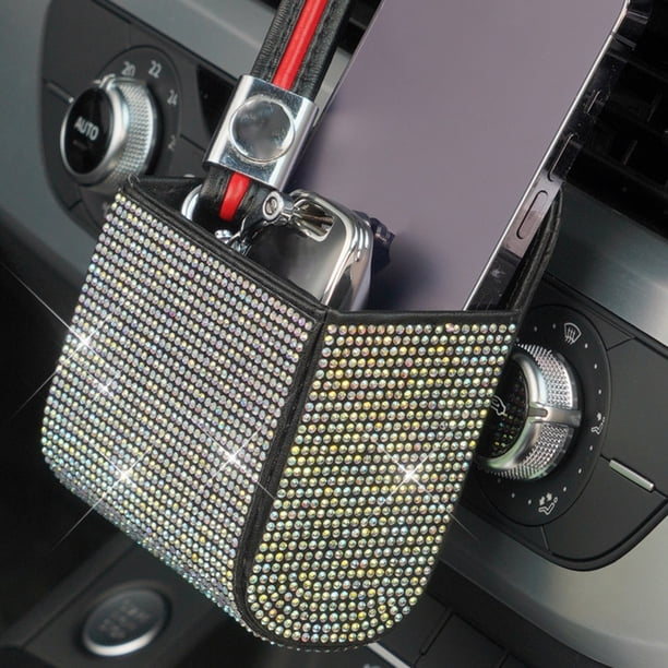 Accesorios para coche, accesorios para automóviles, accesorios para carro, bolsa de almacenamiento para coche, organizador colgante de cuero con cristales, organizador para gafas, teléfono, organizado